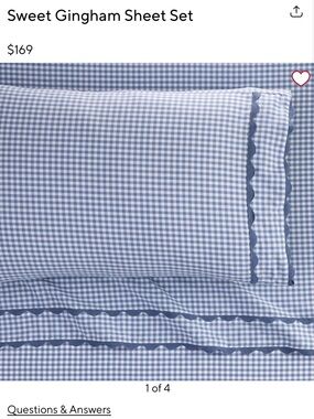 Sweet gingham sheet set Pottery Barn Teen Blue with Scallop Trim